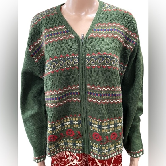 Vintage Sweaters - Vintage Bobbie Brooks southwestern zip up Cottagecore Cardigan-L/XL